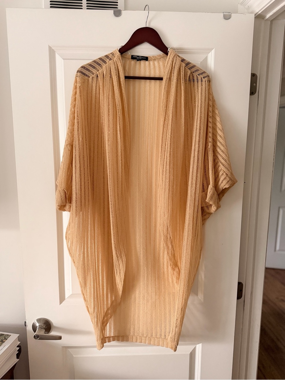 Tan Open-Front Sheer Cardigan